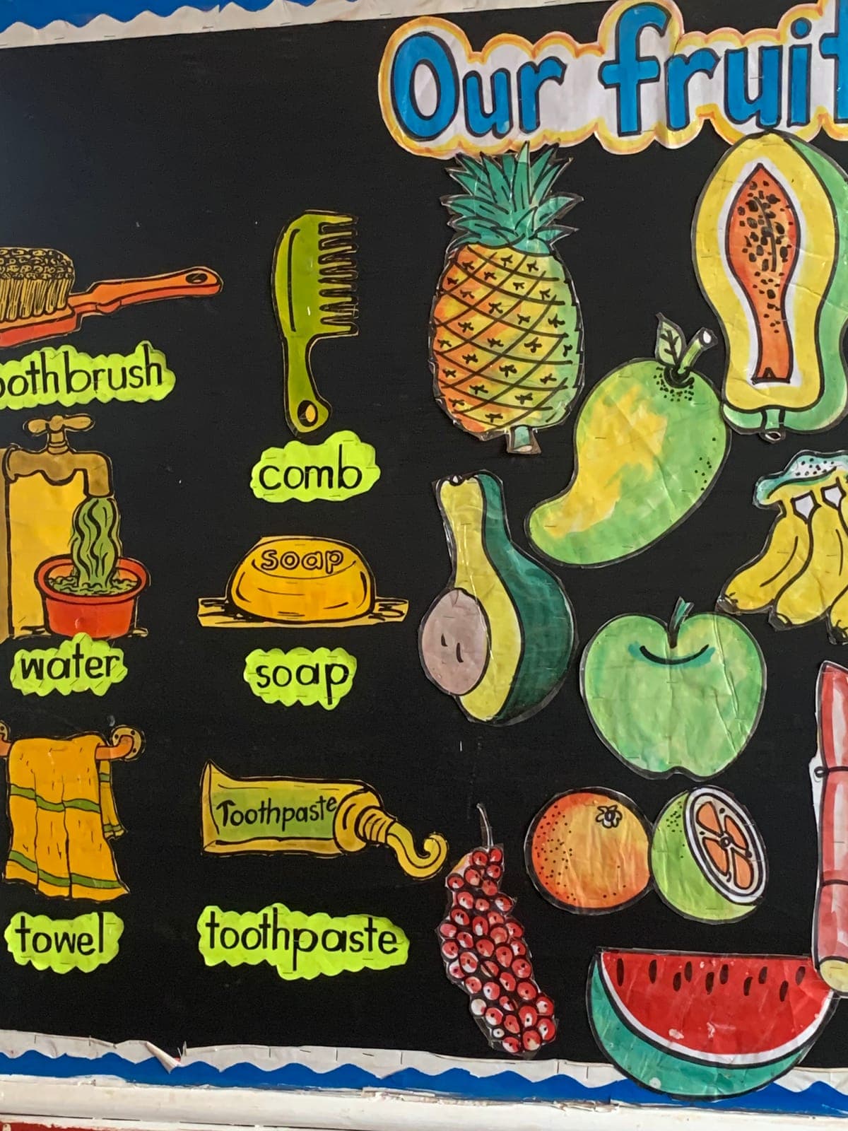 The 'Our fruits' vocabulary board