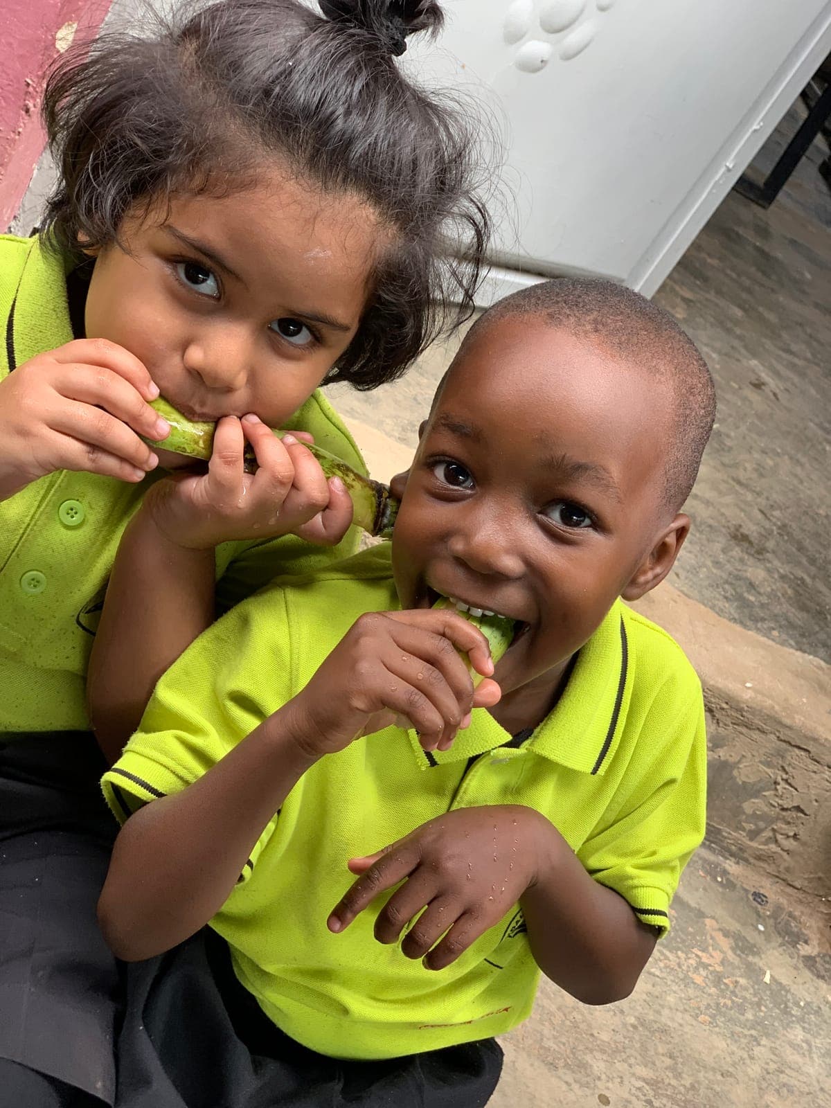 Snack time outside the kindergarten rooms